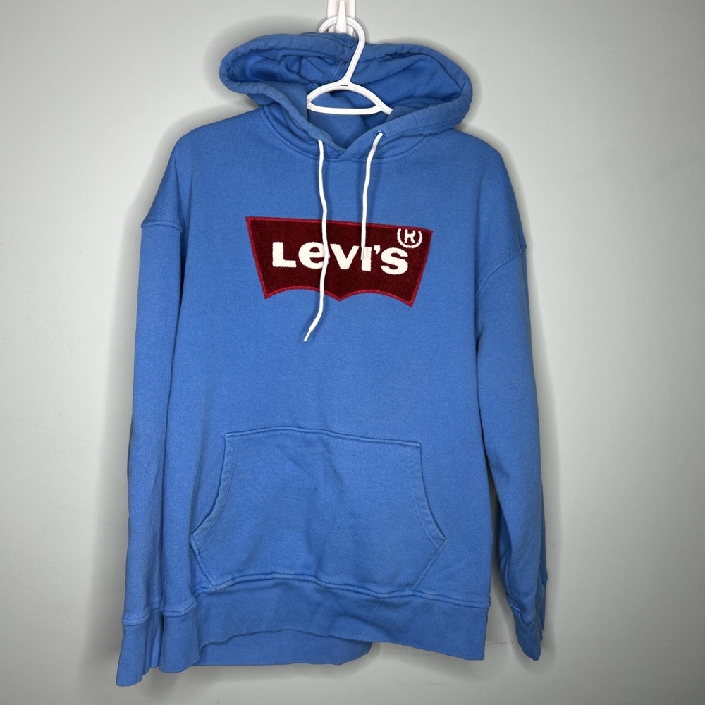 Levi's Blue Heavyweight Hooded Sweatshirt Raised‎ Logo Street Style Size XL